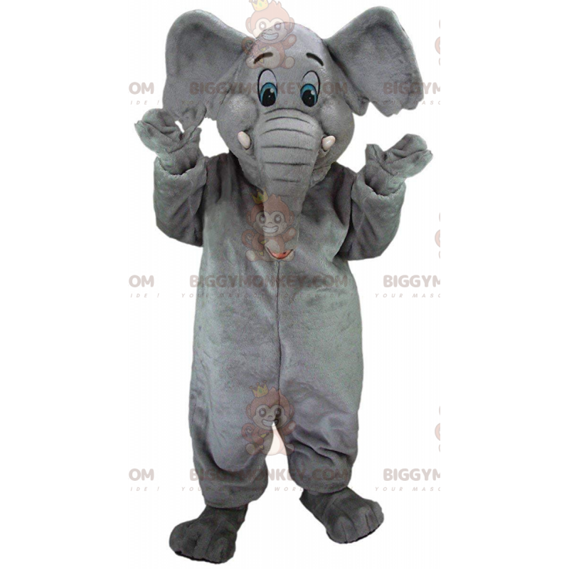 BIGGYMONKEY™ mascot costume gray elephant with blue eyes