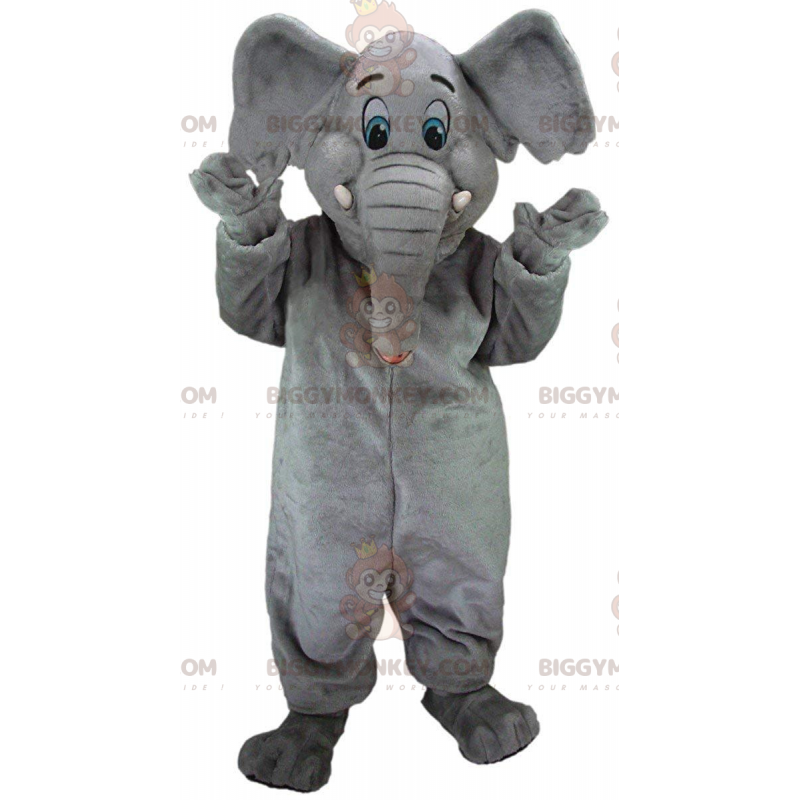 BIGGYMONKEY™ maskot kostume grå elefant med blå øjne, pachyderm