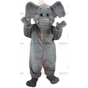 BIGGYMONKEY™ μασκότ στολή γκρίζος ελέφαντας με μπλε μάτια