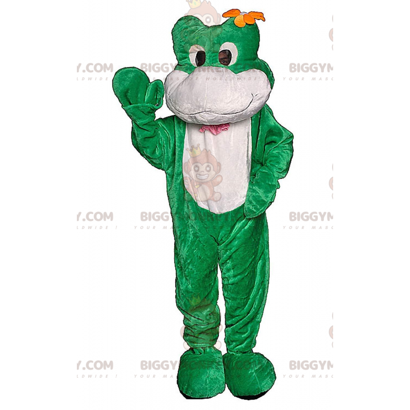Disfraz de mascota BIGGYMONKEY™ Rana verde con flor en la
