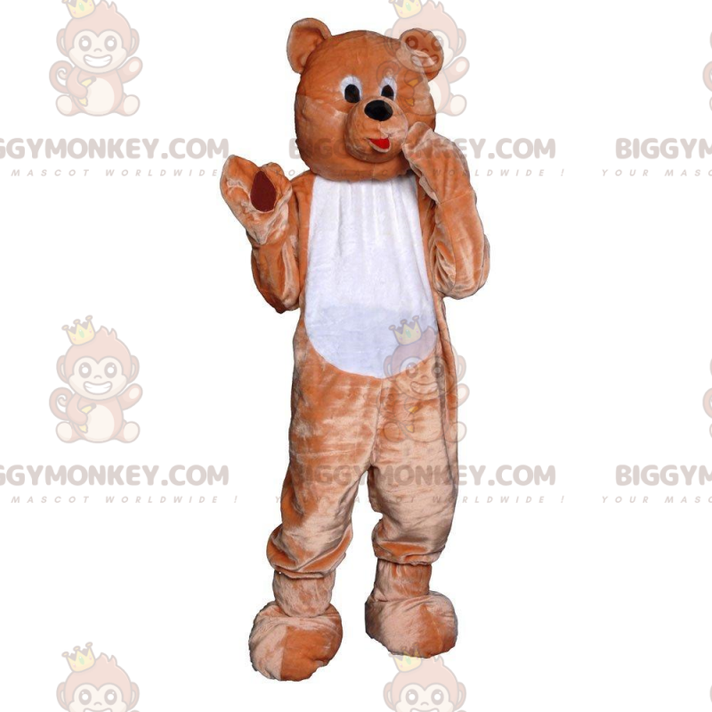 BIGGYMONKEY™ Maskottchenkostüm braun-weißes Teddybärkostüm -