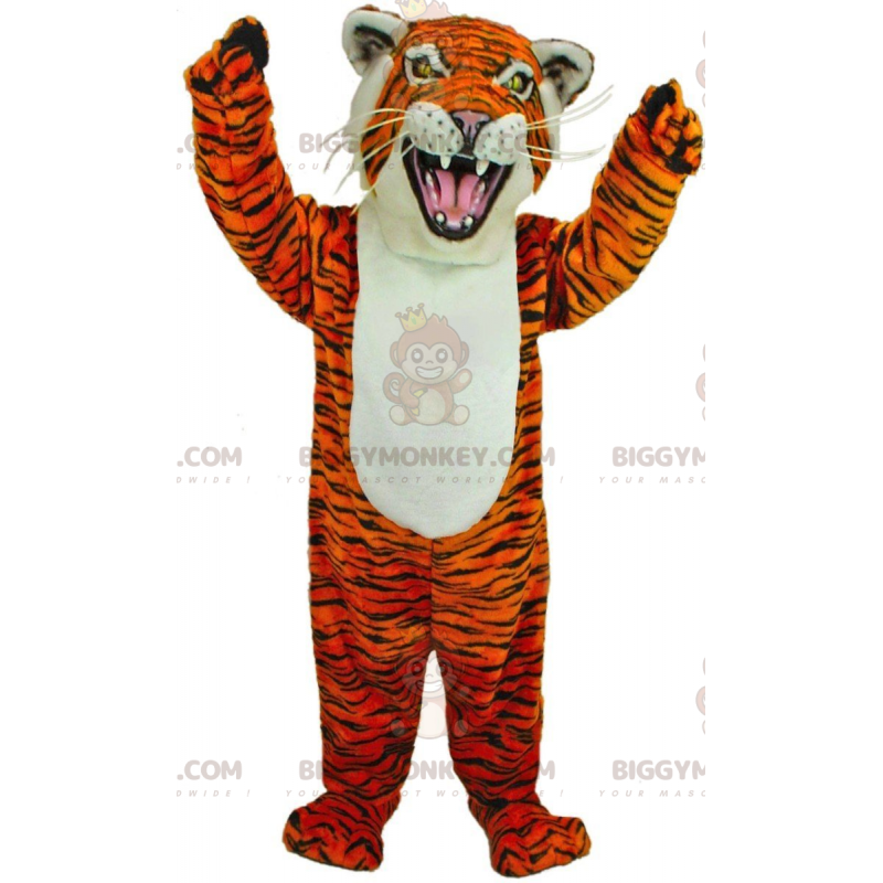 Costume de mascotte BIGGYMONKEY™ de tigre féroce orange, blanc