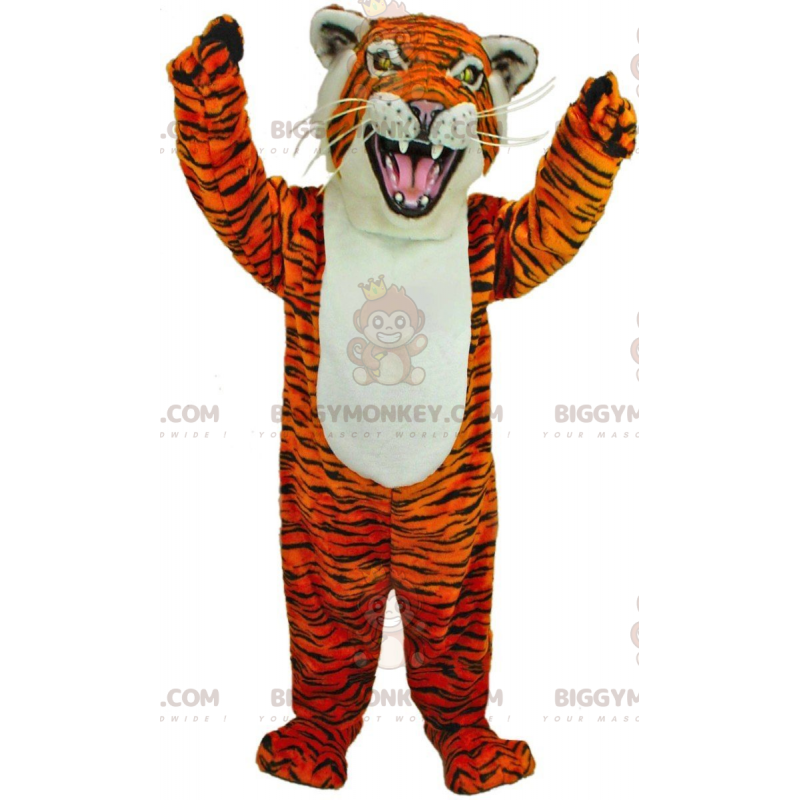 Traje de mascote BIGGYMONKEY ™ laranja feroz, tigre branco e