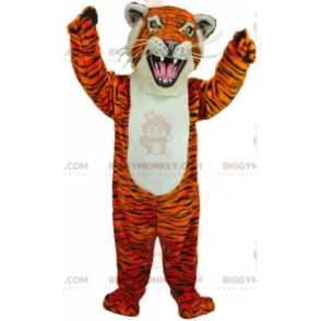 Costume de mascotte BIGGYMONKEY™ de tigre féroce orange, blanc
