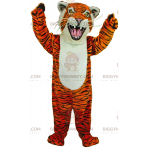 Traje de mascote BIGGYMONKEY ™ laranja feroz, tigre branco e