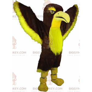 BIGGYMONKEY™ maskotdräkt brun och gul hök, färgglad örndräkt -