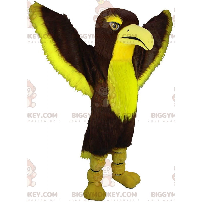 Kostým maskota BIGGYMONKEY™ hnědý a žlutý jestřáb, barevný