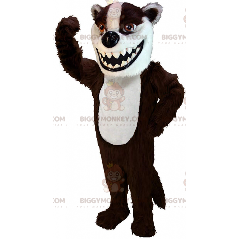 Costume de mascotte BIGGYMONKEY™ de blaireau marron et blanc