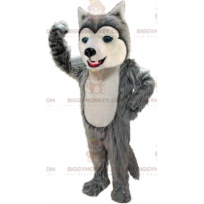 BIGGYMONKEY™ mascot costume of gray and white husky, furry wolf