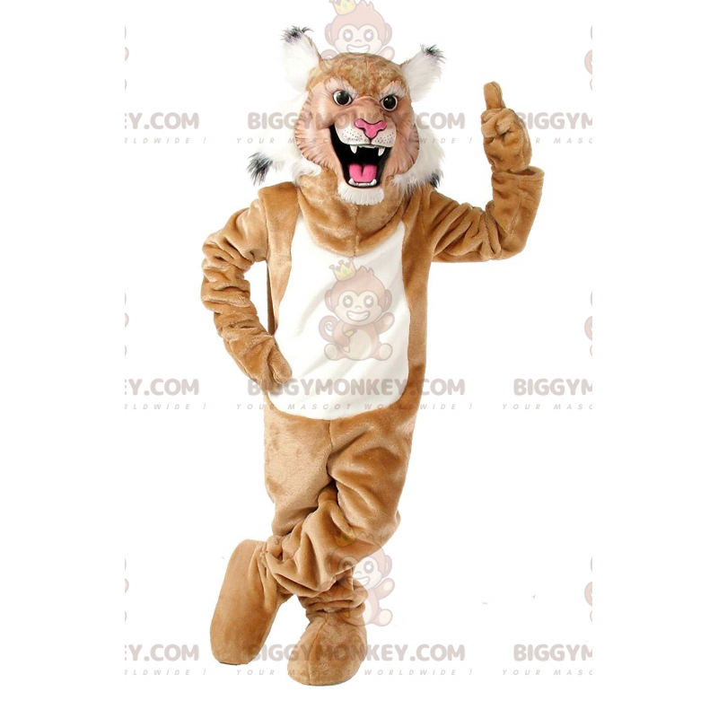 BIGGYMONKEY™ Wildcat Maskottchen-Kostüm in Braun und Weiß