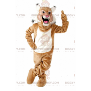 BIGGYMONKEY™ Wildcat brun och vit maskotdräkt, Cougar kostym -