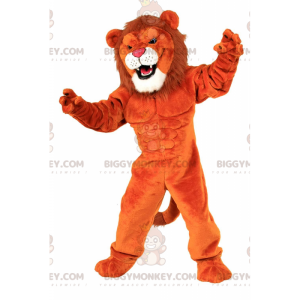 Traje de mascote Orange Lion BIGGYMONKEY™, muito musculoso