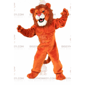 Orange Lion BIGGYMONKEY™ Maskottchenkostüm, sehr muskulös