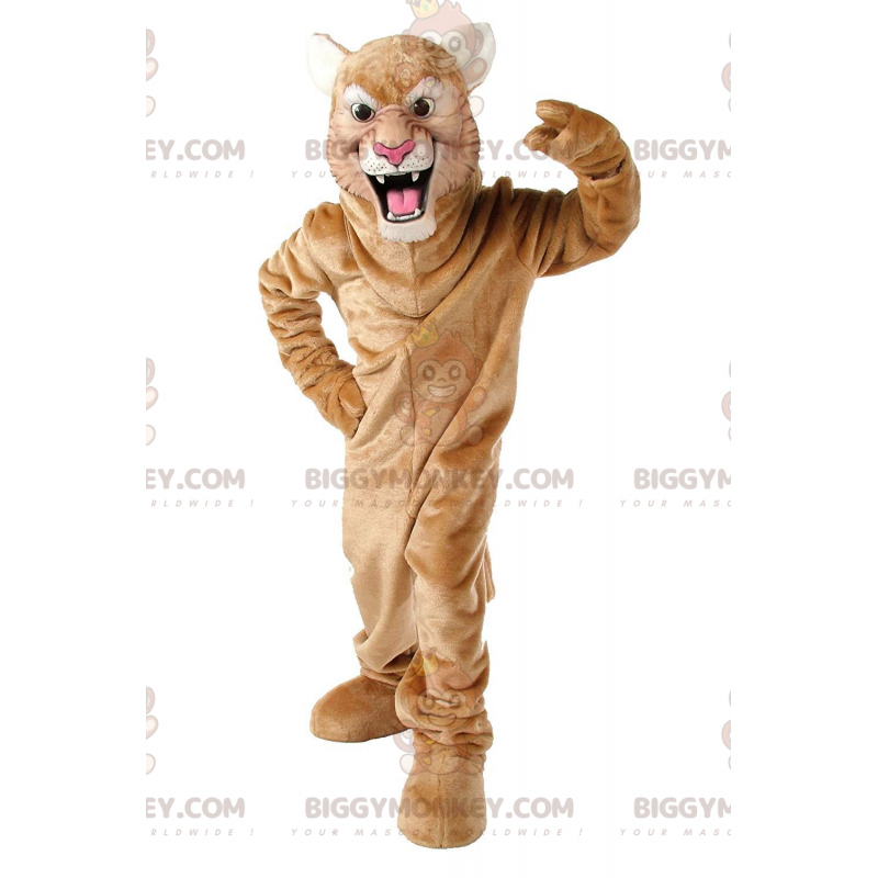 BIGGYMONKEY™ mascot costume of beige cougar, cougar, tiger