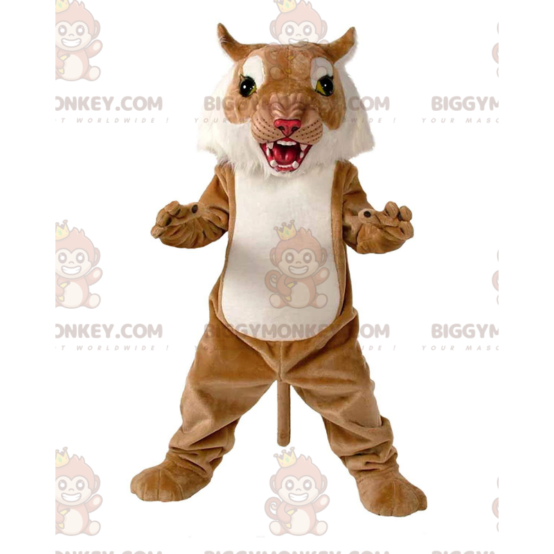 BIGGYMONKEY™ Wildcat Maskottchen-Kostüm in Braun und Weiß