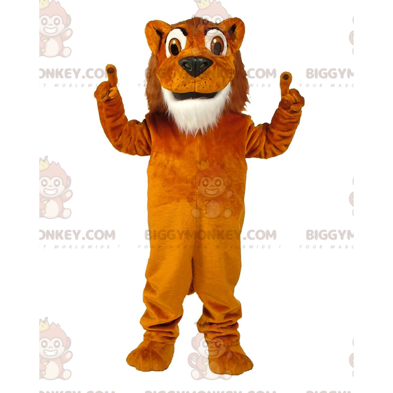 BIGGYMONKEY™ Maskottchen-Kostüm, orange-weißer Löwe, buntes