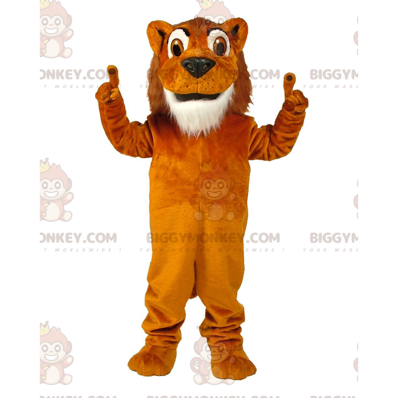 Kostým oranžový a bílý lev BIGGYMONKEY™ maskot, barevný kostým