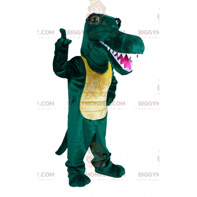 Costume de mascotte BIGGYMONKEY™ de crocodile vert et jaune