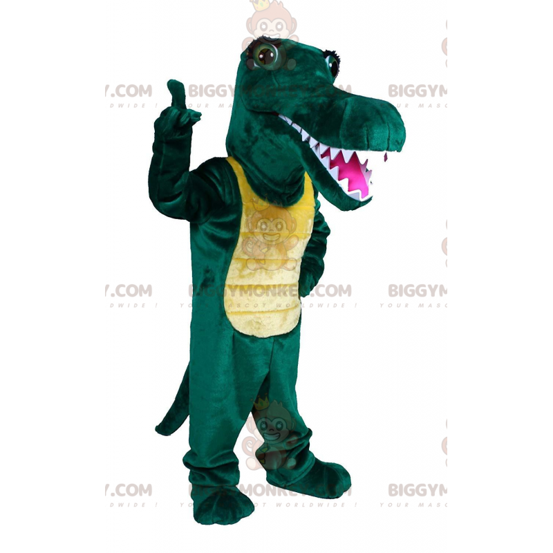 Groene en gele krokodil BIGGYMONKEY™ mascottekostuum