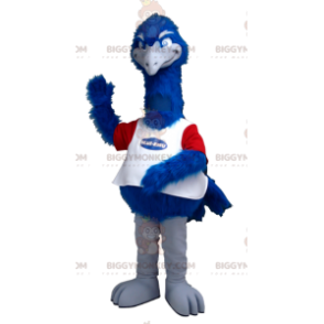 Blauwwitte en rode struisvogel BIGGYMONKEY™ mascottekostuum -