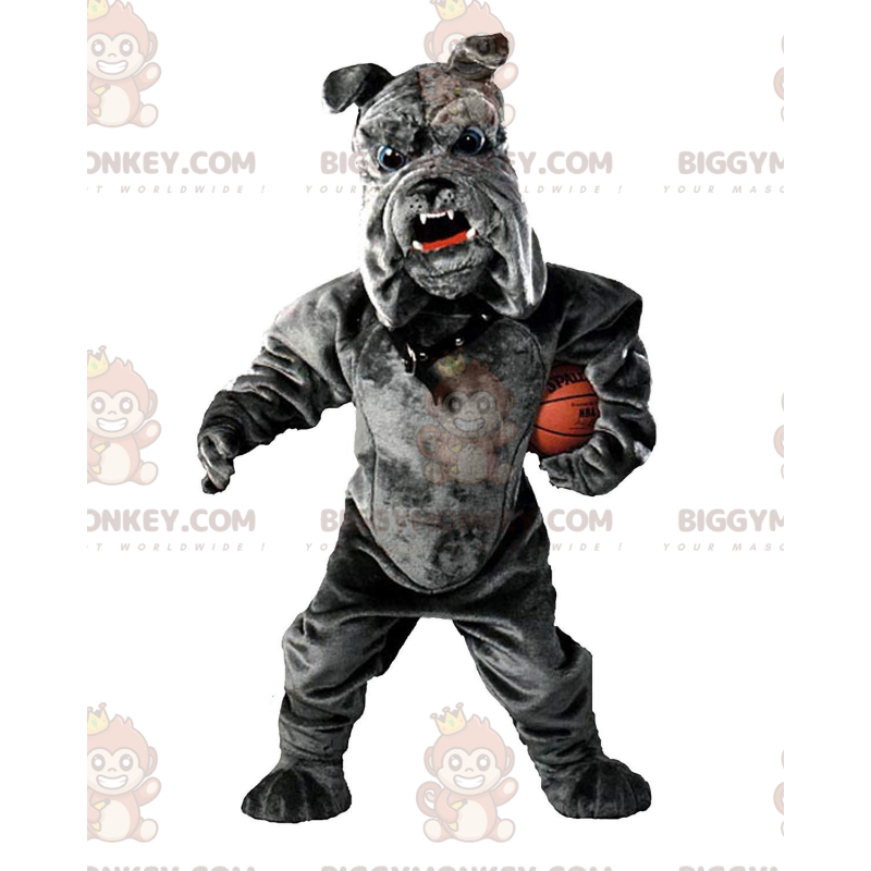 Bulldog BIGGYMONKEY™ maskotdräkt, plyschgrå hunddräkt -
