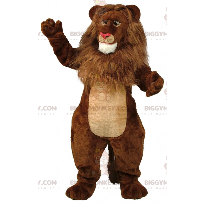 BIGGYMONKEY™ Maskottchenkostüm aus braunem und beigem Löwen