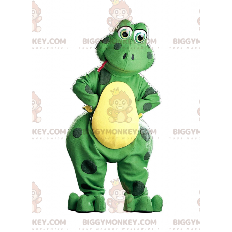 BIGGYMONKEY™ maskot kostume grøn og gul frø, frø kostume -