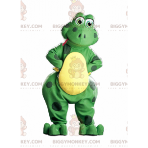 Traje de mascote BIGGYMONKEY™ sapo verde e amarelo, fantasia de