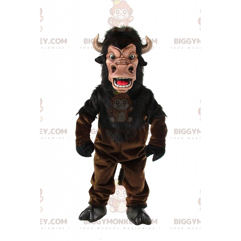 Brun buffel BIGGYMONKEY™ maskotdräkt, buffeldräkt med horn -