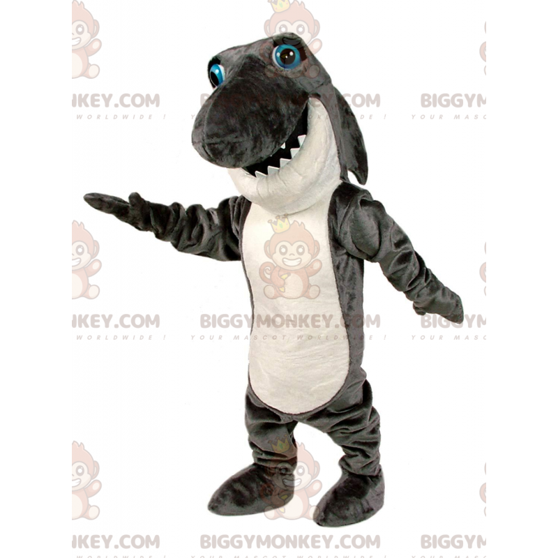 Costume da mascotte BIGGYMONKEY™ squalo grigio e bianco