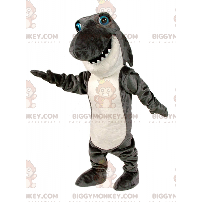 Traje de mascote de tubarão cinza e branco BIGGYMONKEY™, traje