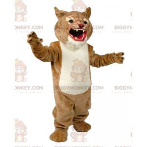 BIGGYMONKEY™ costume mascotte di puma beige e bianco, costume