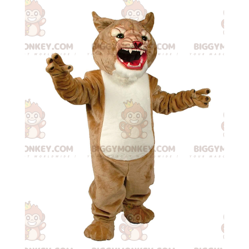 BIGGYMONKEY™ maskotkostume af beige og hvid cougar, glubsk