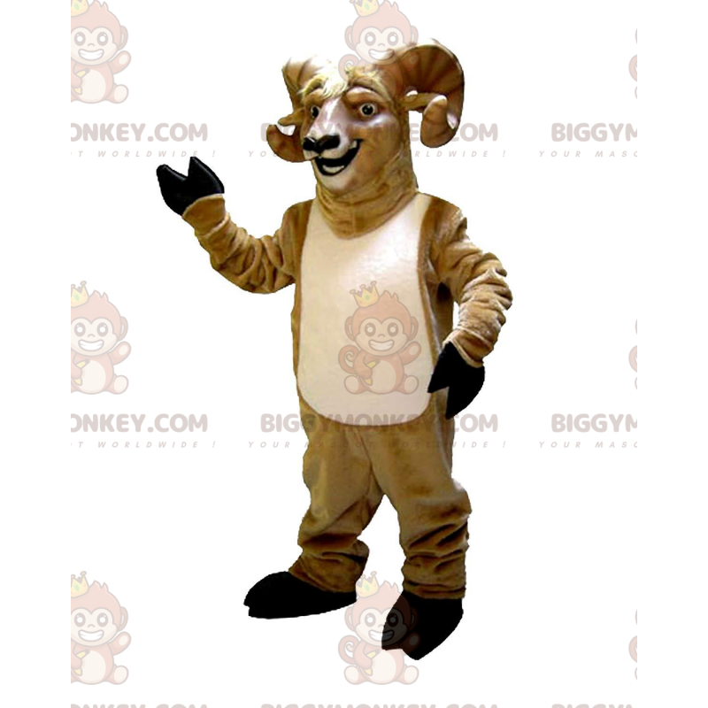 Traje de mascote BIGGYMONKEY™ de cabra com chifres, fantasia de