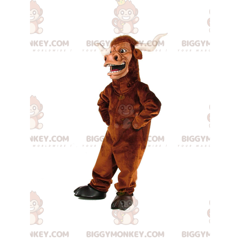 Costume da mascotte BIGGYMONKEY™ di bufalo marrone, costume da