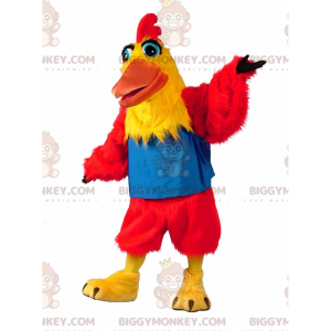 Punainen ja keltainen kana BIGGYMONKEY™ maskottiasu, värikäs