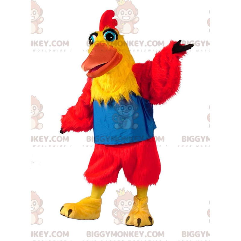 Costume da mascotte BIGGYMONKEY™ pollo rosso e giallo, costume