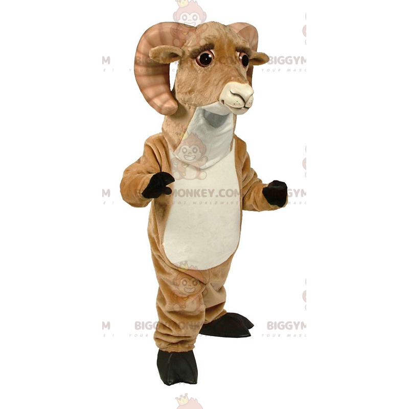 BIGGYMONKEY™ maskotkostume af brun og hvid ram med store horn -