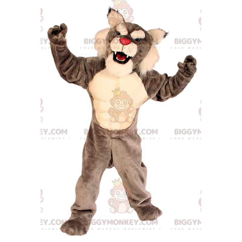 Costume de mascotte BIGGYMONKEY™ de chat sauvage gris et blanc