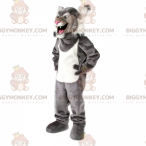 BIGGYMONKEY™ costume mascotte gatto selvatico grigio e bianco