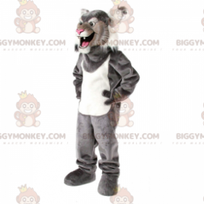 BIGGYMONKEY™ maskotdräkt vildkatt grå och vit, kattdräkt -