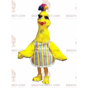 Big Yellow Bird BIGGYMONKEY™ maskotdräkt med färgglatt hår på