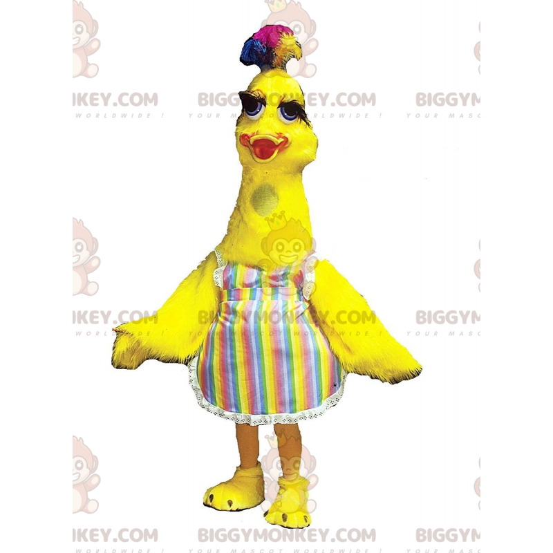 Big Yellow Bird BIGGYMONKEY™ mascottekostuum met kleurrijk haar