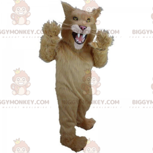 Traje de mascote BIGGYMONKEY™ gato bege e branco, traje de gato