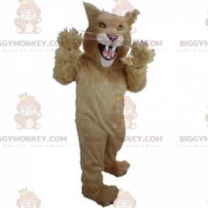 BIGGYMONKEY™ mascotte kostuum beige en witte kat, wilde kat