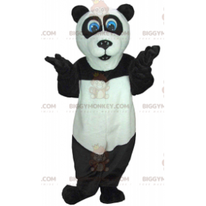 BIGGYMONKEY™ maskotkostume sort og hvid panda med blå øjne -