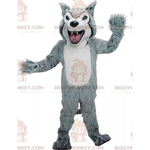 BIGGYMONKEY™ maskotkostume af grå og hvid husky, lodnet