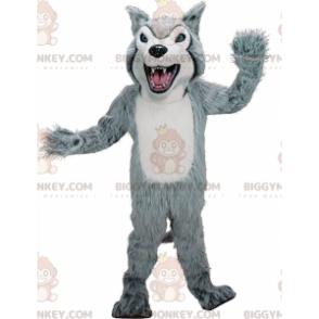 BIGGYMONKEY™ maskotkostume af grå og hvid husky, lodnet