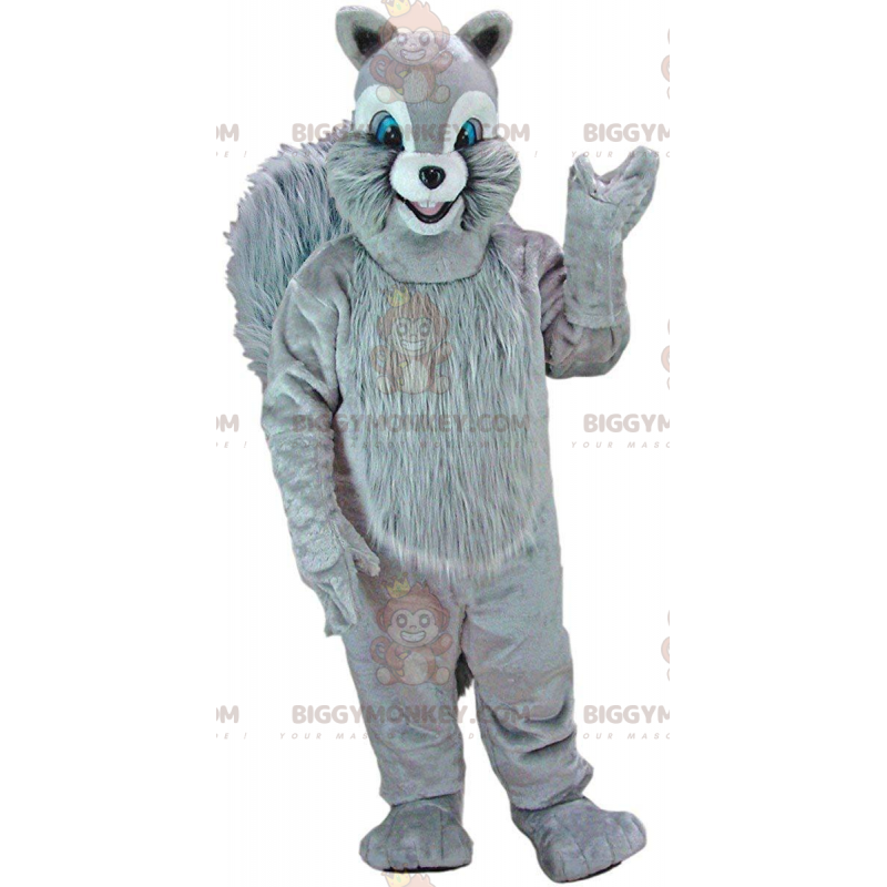 BIGGYMONKEY™ maskot kostume gråt egern med blå øjne, skov
