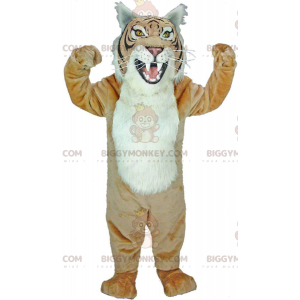 Traje de mascote BIGGYMONKEY™ bege e tigre branco, fantasia de